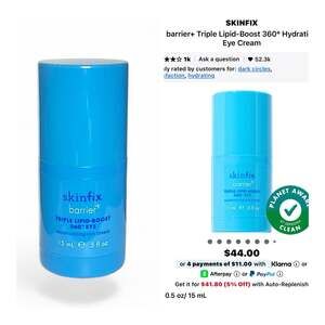 Skinfix Barrier+ Triple Lipid-Boost 360° Hydrating Eye Cream (0.5 oz).New!